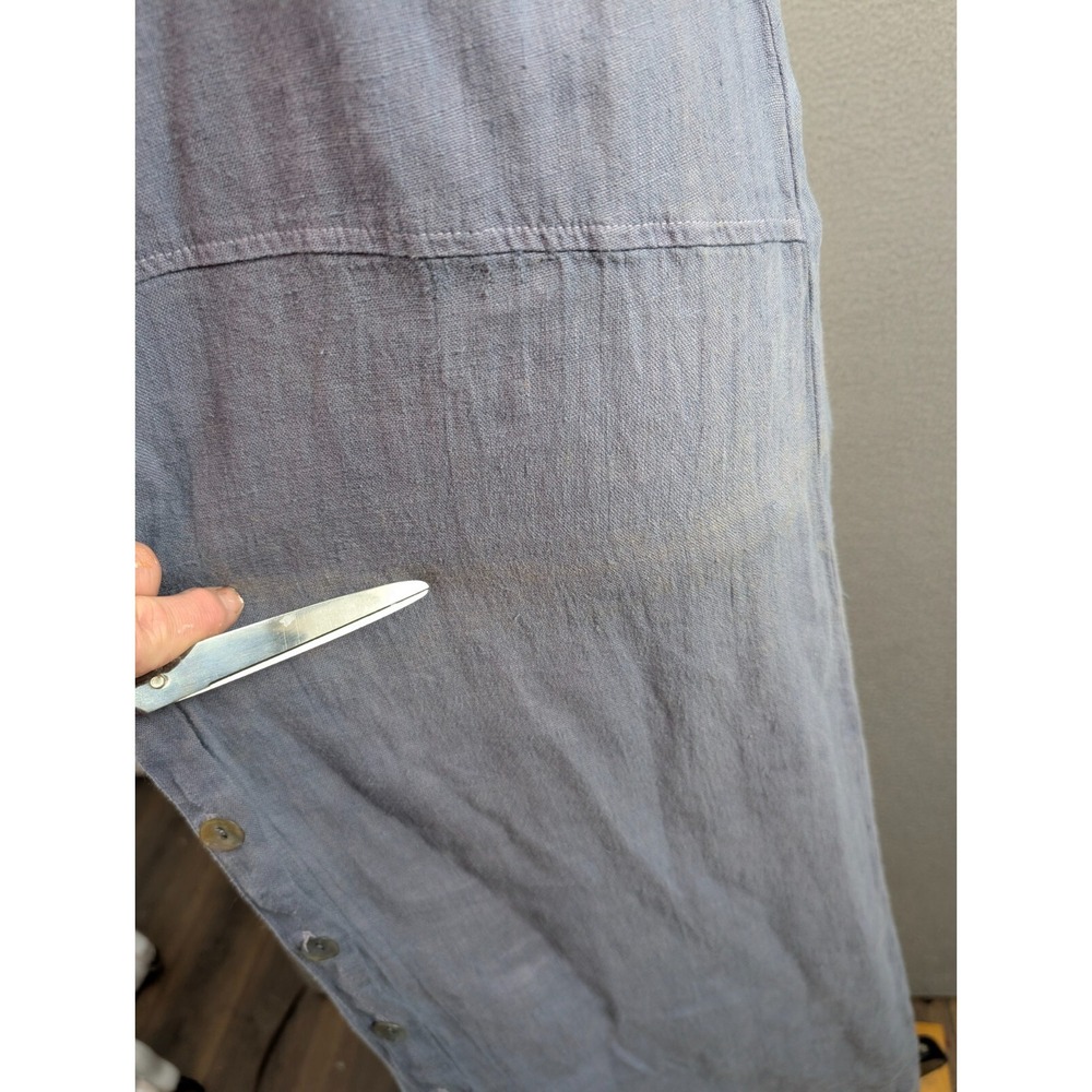 Womens Linen Button Front Maxi Shirt Dress Embroidered Logo Size S Blue Chambray - Picture 6 of 13